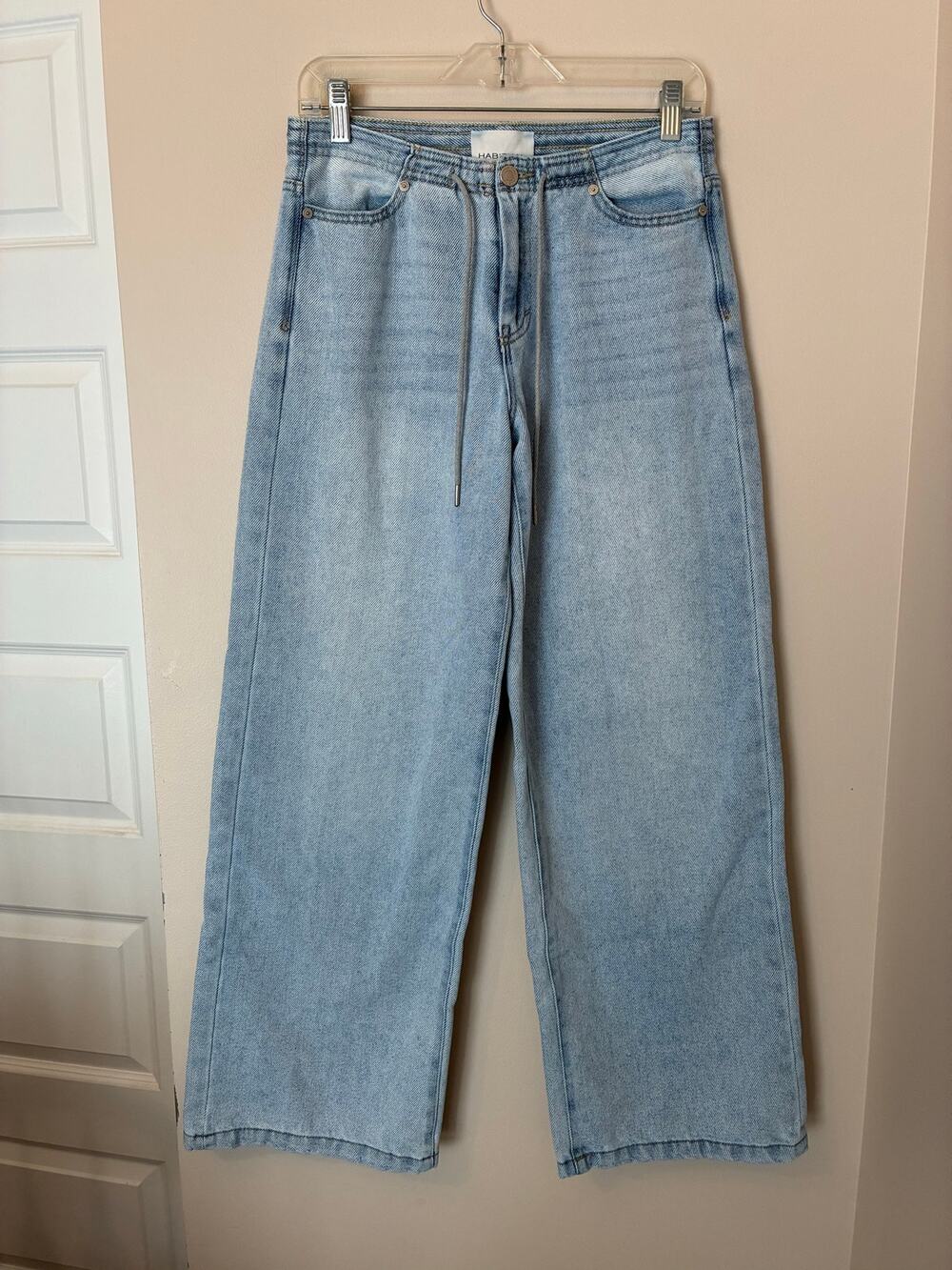 Habitual Wide Leg Jeans Light Wash Drawstring Size 0 25
